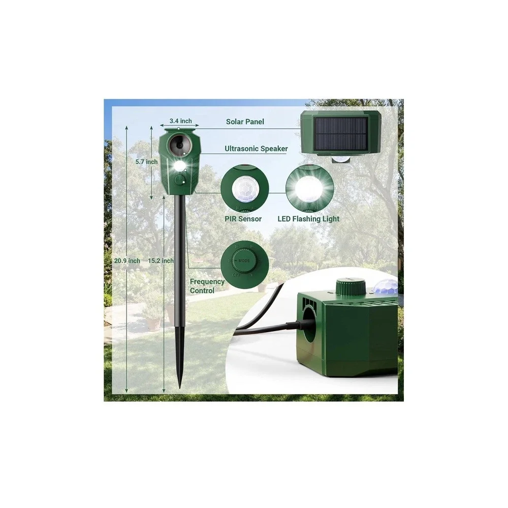 12N32/Solar Ultrasonic Animal Repellent with Motion Sensor LED Lights Waterproof